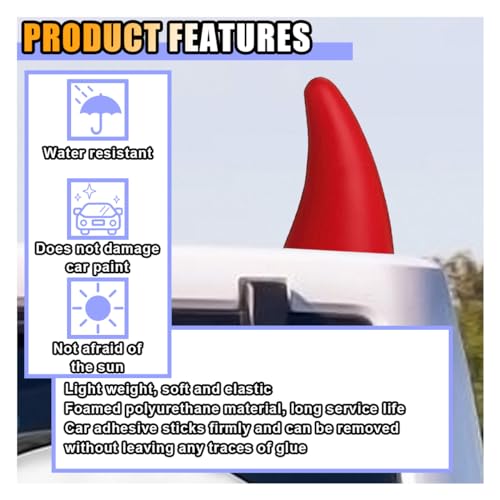 Image of 2 PCS 3D Devil Horn Sticker, Car Roof Bumper Decoration, 4.3 Inch Elasticity Anti Collision Protector Sticker, Car Exterior Accessories for Truck SUV Helmet Motorcycle (Red)