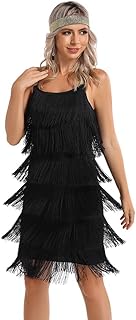Women's Great Gatsby Flapper Spaghetti Tassel Dress with Headband, 20s Elegant Mini Dress Party Accessory COSTUME OUTFIT (L, Black) - Buy now