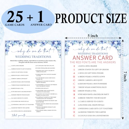 Image of Wedding Traditions Bridal Shower Games, 25 Blue Floral Bridal Shower Game Cards & 1 Answer Card, Engagement Party Game for Guests, Wedding Games for Reception, Marriage Party Supplies -16