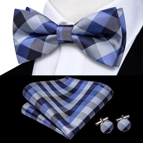 Image of Dubulle Mens Paisley Striped Bowtie Set Pre-tied Bowtie for Men and Pocket Square Set Wedding Business