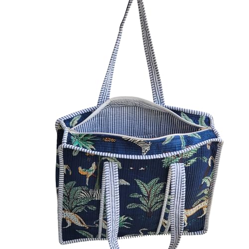 Image of 100% Cotton Jungle Print Shoulder Bag Tote Bag Women Reversible Shopping Bag and Grocery Bags Stylish Travel Bag Gift for Her