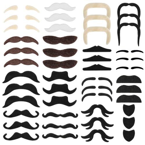 MXTIMWAN Bigode Postizo, 48 peças de bigodes falsos, cabelo facial realista, bigode inovadores, autocolantes reutilizáveis para carnaval, festas de disfarces, Halloween e festas temáticas