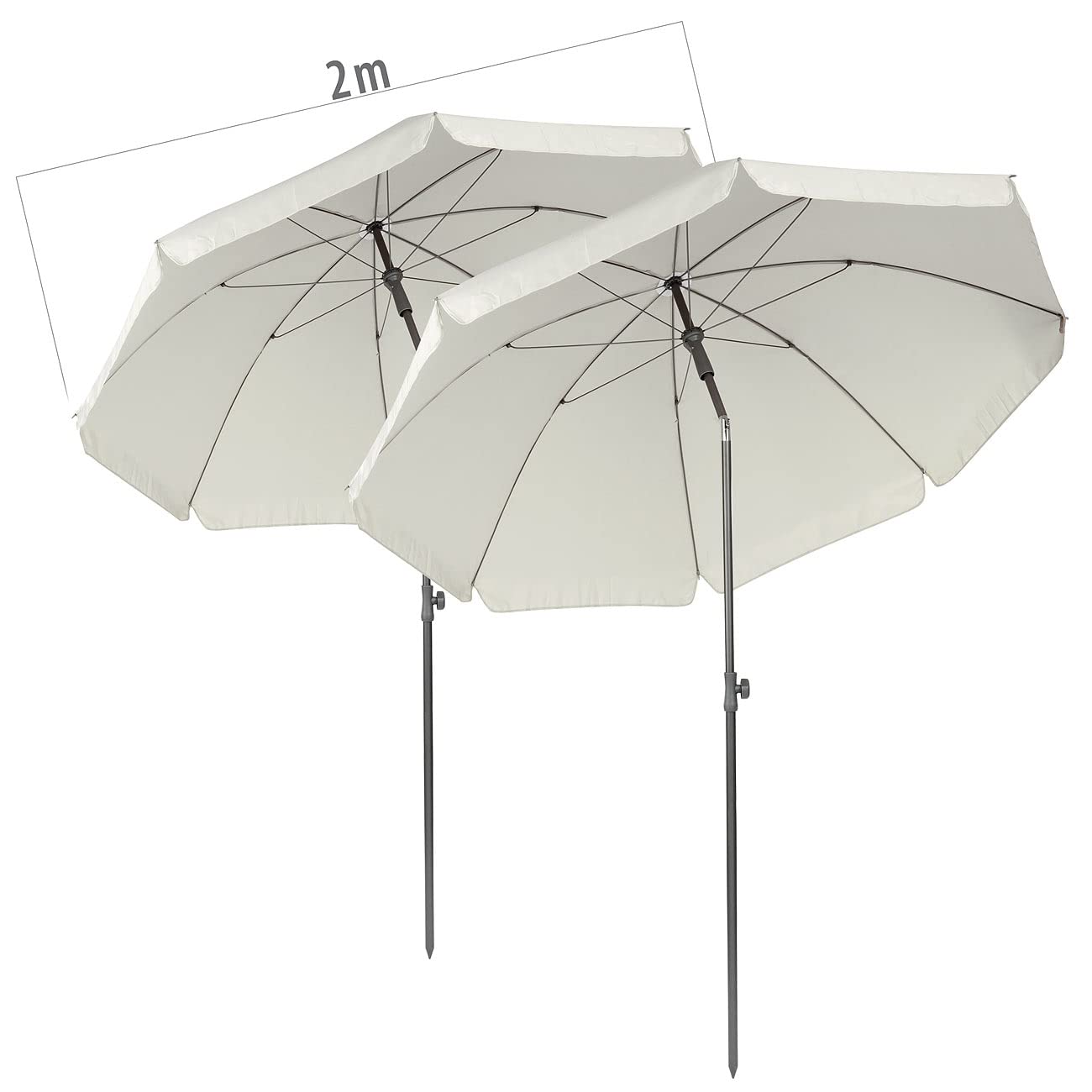 Royal Gardineer ombrellone con borsa: Set da 2 Ombrelloni a 2 parti., crema, Ø 200 cm, Protezione solare UV 50+ (ombrellone per lago balneabile, ombrelloni balconi, vela parasole)