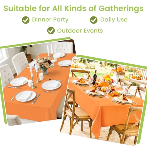 Image of Mulbozy Orange Plastic Table Cloth Disposable 4 Pack, 54 x 108 Inch Tablecloths Rectangle, Orange Plastic Table Cover for Party Decor