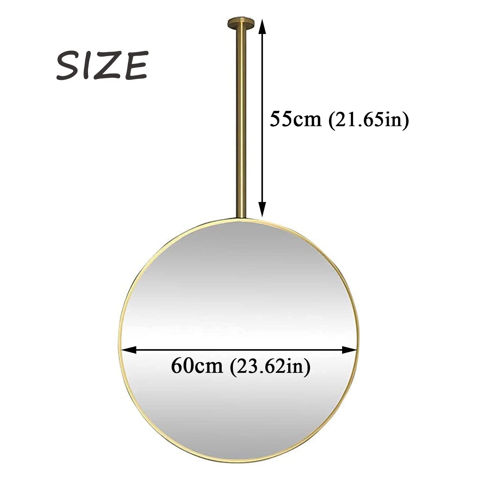 Okrągłe lustro wiszące do łazienki Toalety hotelowe Hangingceiling Boom Rod Mirror Sypialnia Vanity Lusterko do makijażu Montowane na ścianie - 40 cm 50 cm 60 cm 70 cm Złoto Konfigurowalny (