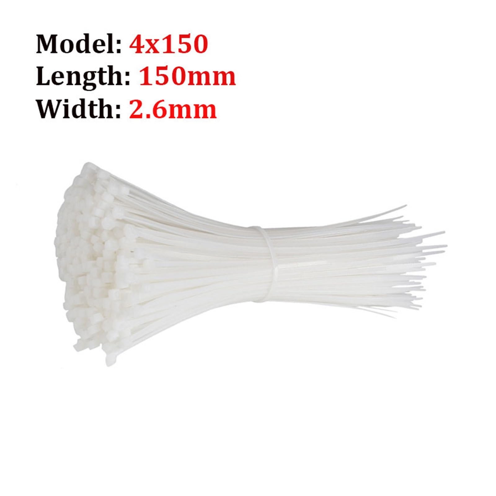 Samozaciskające się opaski kablowe z nylonu plastikowego, 100 sztuk, biały zestaw pierścieni mocujących(4x150 width 2.6mm)