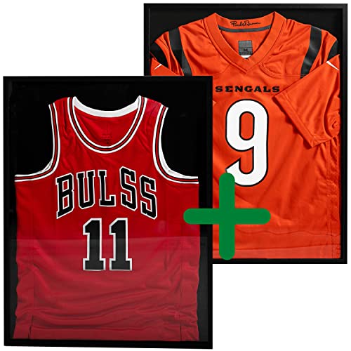 Two Pack Jersey Display Case - Large and Medium Frames Shadowbox for Soccer, Basketball, Football, Baseball and Hockey Uniform, Shirt, Black Wood and Acrylic (2 Pack) skatic