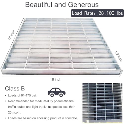 Image of Galvanized Steel Drain Grate, Driveway Channel Cover 18x18 in
