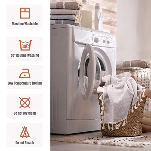 Vonabem Table Cloth Tassel Cotton Linen Table Cover For Kitchen Dinning Wrinkle Free Tablecloths Rectangle/Oblong (58''X86'', 6-8 Seats, Grey Lines) #TOP5