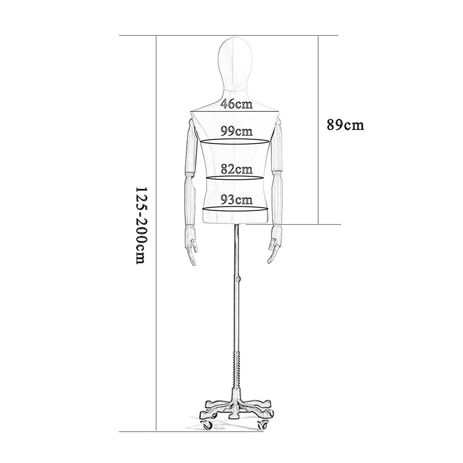 Demi-corps de mannequin masculin, modèle homme réglable en hauteur avec base en métal, bras et tête rotatifs à 360°, affichage du torse pour vitrine de magasin, exposition