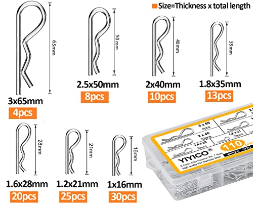Splinte Sortiment Federstecker Edelstahl Federsplinte 110Stk Sicherungssplinte R Clips 7 Verschiedene Größen für Sicherheitsverriegelung Und Schnelles Anziehen