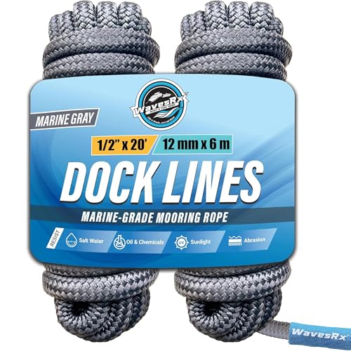 Image of Premium Nylon Boat Dock Lines & Ropes for Docking 1 /2'' x 20' | Double Braided Marine Rope & Mooring Line| Boat Ropes for Docking with Loop | UV & Saltwater Resistant Dock Ropes for Boats & Pontoons
