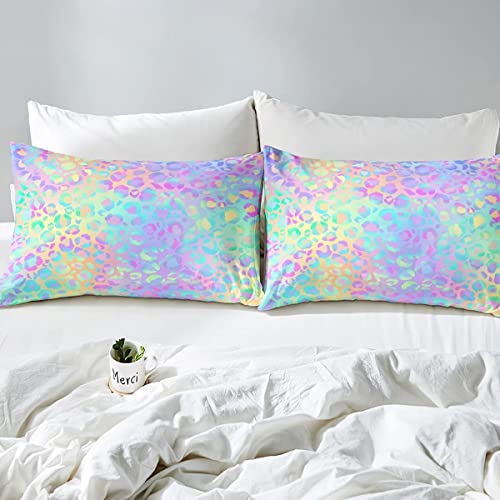 Girls Colorful Leopard Duvet Cover Safari Cheetah Bedding Set Modern Leopard Design Comforter Cover Boys Girls Kids Room Decor Bedspread Cover with 1 Pillowcases 2Pcs Bedding Single Boys - Image 4