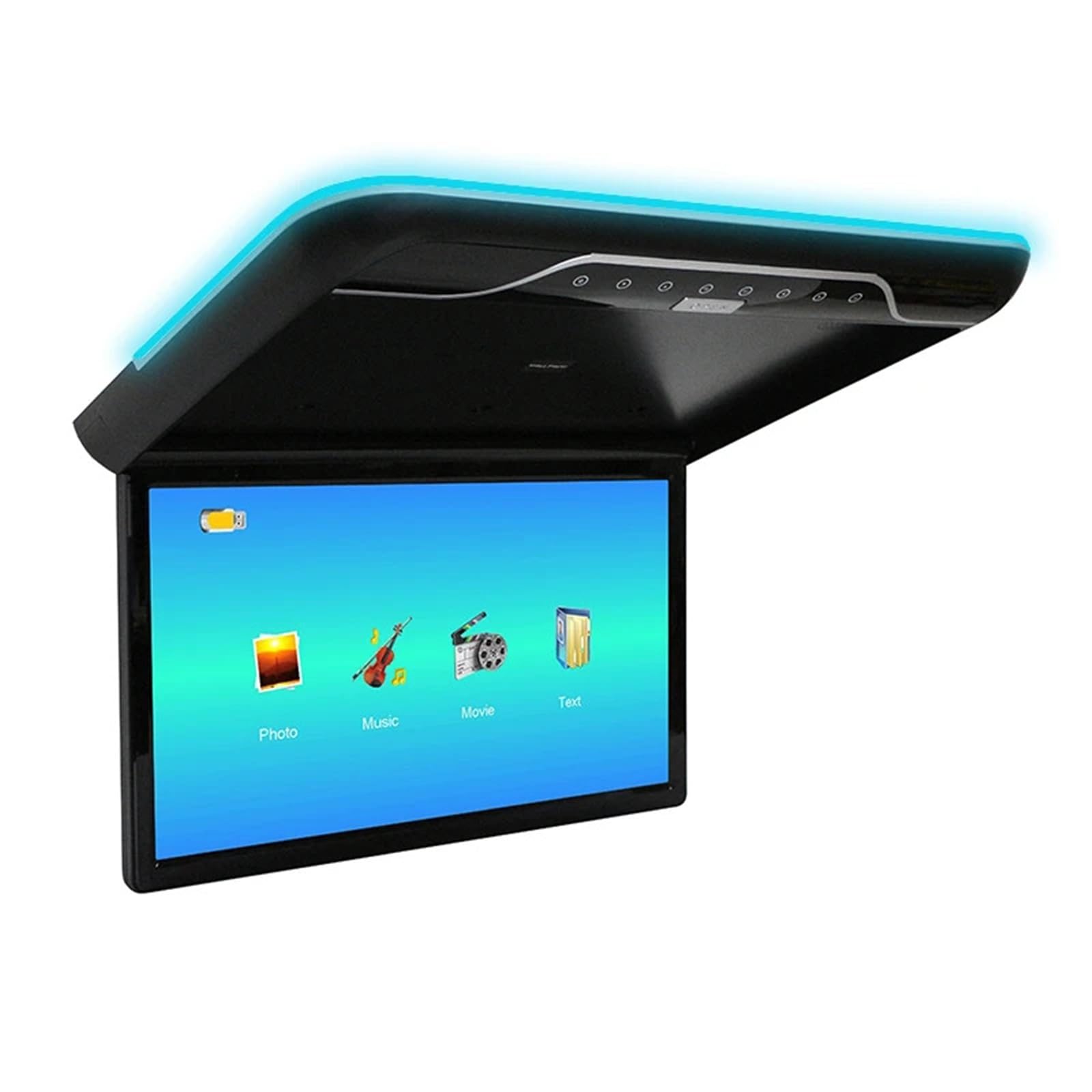 22 Inch Car Roof Monitor 1080P Flip Screen Top Multimedia Video Ceiling Roof Mounted Display With 16-color Ambient Light(Black)