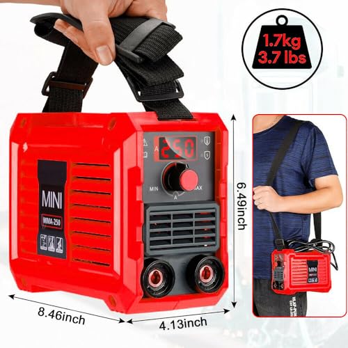 Portable Small Welders Machine, Mini ARC Welder with Digital LED Display, 220V MMA Welding Inverter Gasless Tool, with Electrode Holder, Work Clamp, Input Power Adapter Cable and Brush