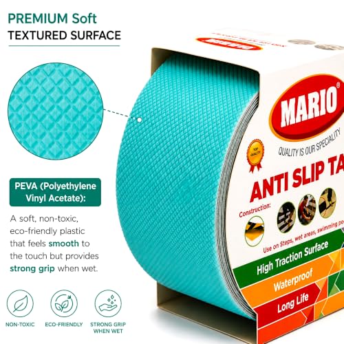 Image of Mario Soft Anti Skid Anti Slip Tape Blue 50mm (2 Inch) x 5m | Soft Surface Non Abrasive Waterproof Grip Tape | Barefoot Friendly Self Adhesive Safety Tape for Bathroom, Stairs & Floor Use Areas