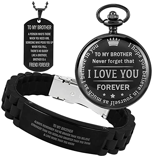 Christmas Gifts from Brother Sister,Brother Pocket Watch from Sister,Brother Bracelet,Brother Necklace for Brother,Pocket Watch Gifts for Brother,Bracelet Gifts for Brother,Brother to Brother Gifts
