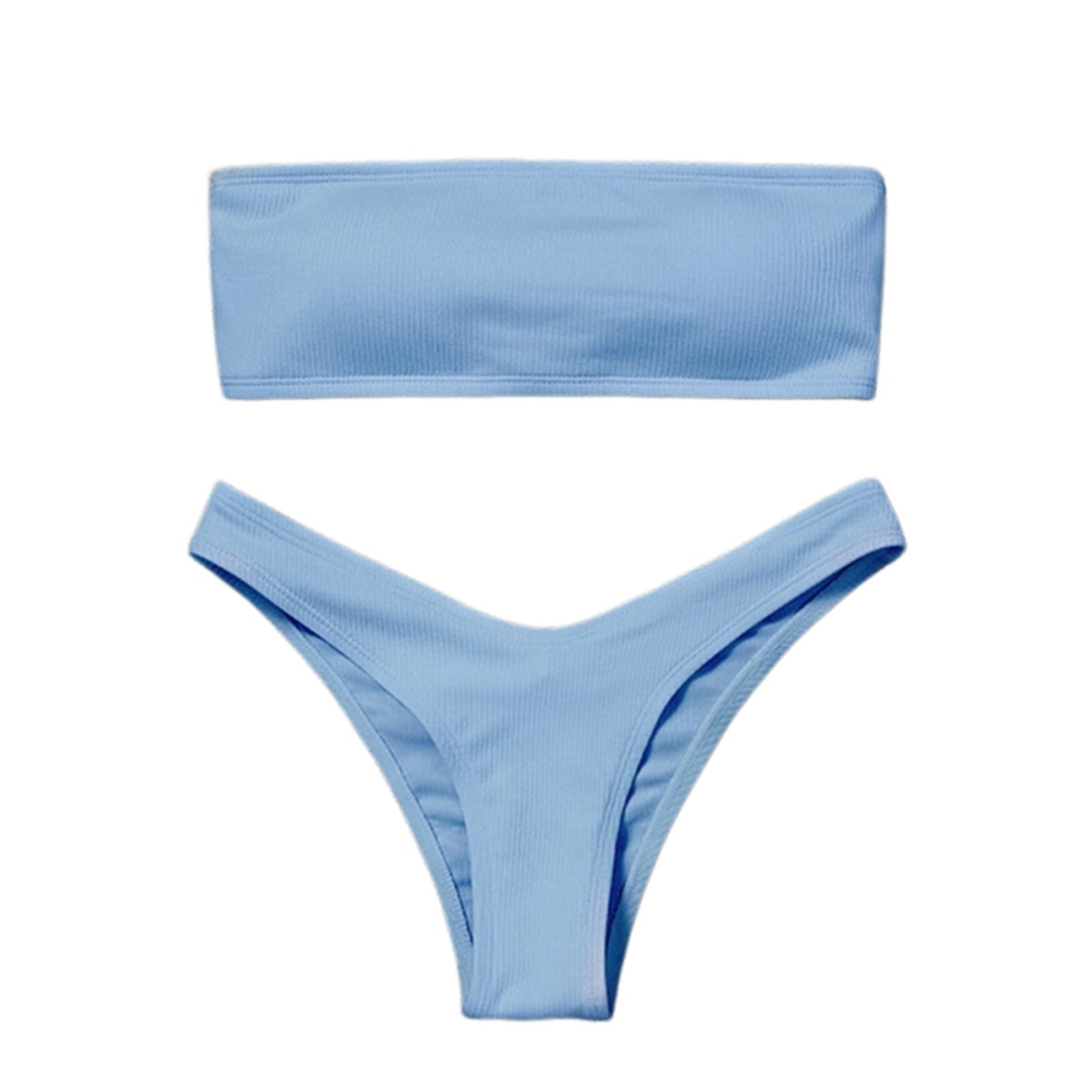 Bikini Donna Donne Textured Bandeau Set Alta Taglio Due Pezzi Costume da Bagno Abbigliamento Spiaggia-Pink-s