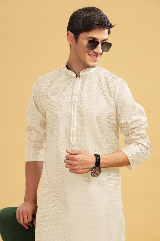 Image of BE ACTIVE Cotton Jacquard Blend Kurta for Men | Traditional and Elegant Design | Full Sleeve Kurta