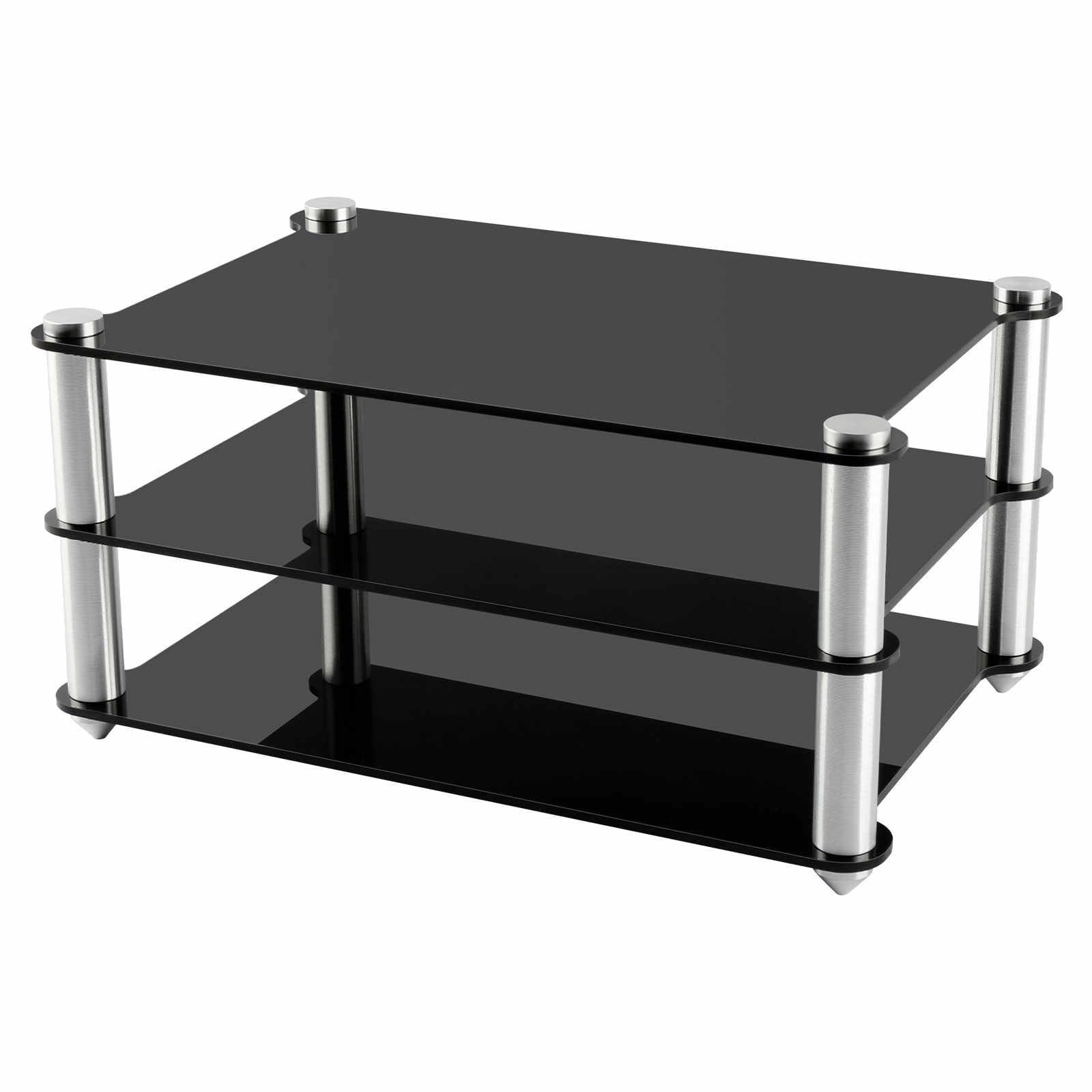 Supporto da tavolo nero in acrilico a 3 livelli per decoder via cavo, lettori DVD, TV Box e router, piccolo organizer moderno per sistemi di intrattenimento domestico
