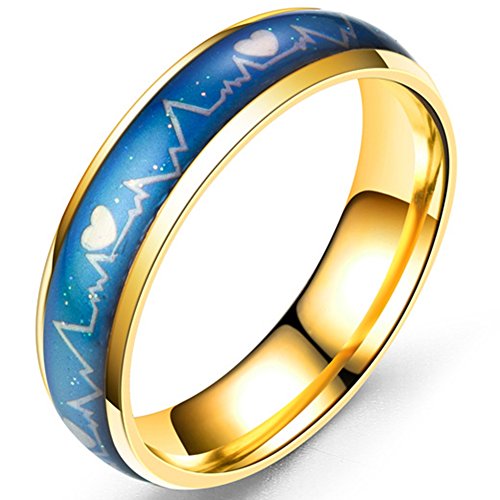 Jude Jewelers Stainless Steel Color Changing Heart Mood Ring Wedding Band Anniversary Promise (Gold, 5)
