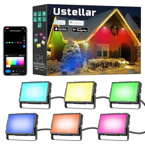 USTELLAR RGBW Flood Light Outdoor, Smart WiFi Color Changing Lights+Warm White 2700K, 40W Total App Control Spotlight Works with Alexa, Uplights for Christmas & Halloween, IP66, Plug & Play (6 Pack) USTELLAR RGBW Flood Light Outdoor, Smart WiFi Color Changing Lights+Warm White 2700K, 40W Total App Control Spotlight Works with Alexa, Uplights for Christmas & Halloween, IP66, Plug & Play (6 Pack)