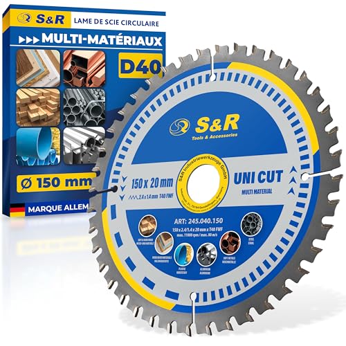 S&R Lame Scie Circulaire 150 x 20 mm 40 dents FWF - Disque Tronçonnage pour Métal Aluminium Acier...
