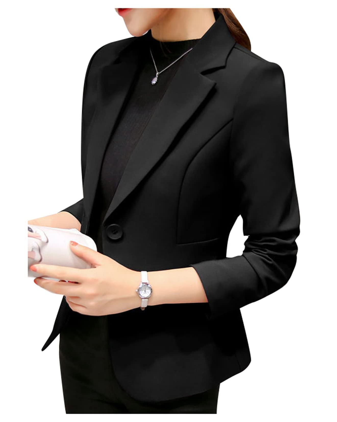 Women Office Blazer Long Sleeve Lapel Business Suit Jacket One Button Blazers with Pockets