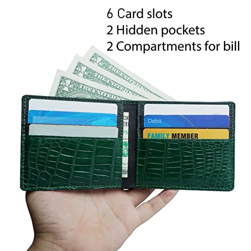Image of HATA Green Black Bifold Wallet for Men, Exotic Billfold with Mixed Leather Interior, RFID Blocking Card Holder, Handmade Gift for Birthday, Anniversary, Father's Day VIMIX-81