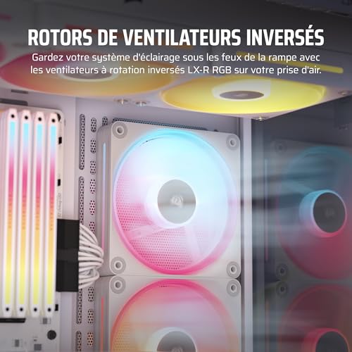 CORSAIR iCUE Link LX120-R RGB 120mm PWM Ventilateur Inversés – Kit Triple Ventilateur – Faible Bruit, CORSAIR Palier à Dôme Magnétique, Double Boucle Lumineuse, Vis QuikTurn™, Mode Zéro RPM – Blanc