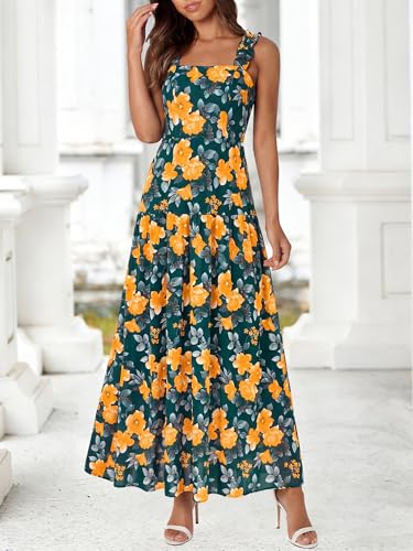 Image of BTFBM Dresses for Women Summer 2026 Formal Sleeveless Smocked Floral Long Wedding Guest Dress Party Spring