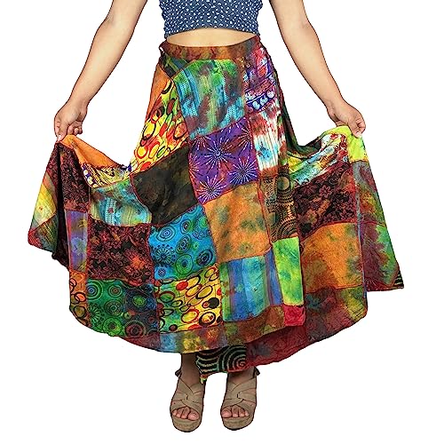 Image of Agan Boho Maxi Wrap Skirt for Women, Tie Dye Cotton Long Flowy Summer Skirt