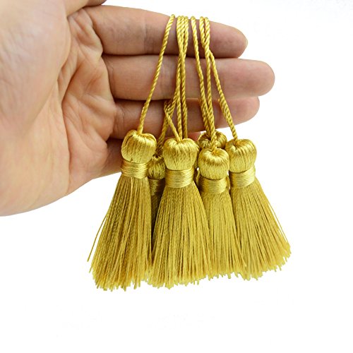 Image of Makhry 20pcs 4.3 Inch Handmade Silky Floss Mini Tiny Craft Tassels with 2-Inch Cord Loop and Small Chinese Knot for Earrings, Souvenir, Bookmarks, DIY Craft Accessory,Tags (#16 Light Gold)
