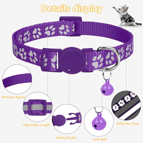 Image of Taglory Reflective Cat Collars Breakaway with Bell, 2-Pack Girl Boy Pet Kitten Collar Adjustable 7.5-12.5 Inch, Purple