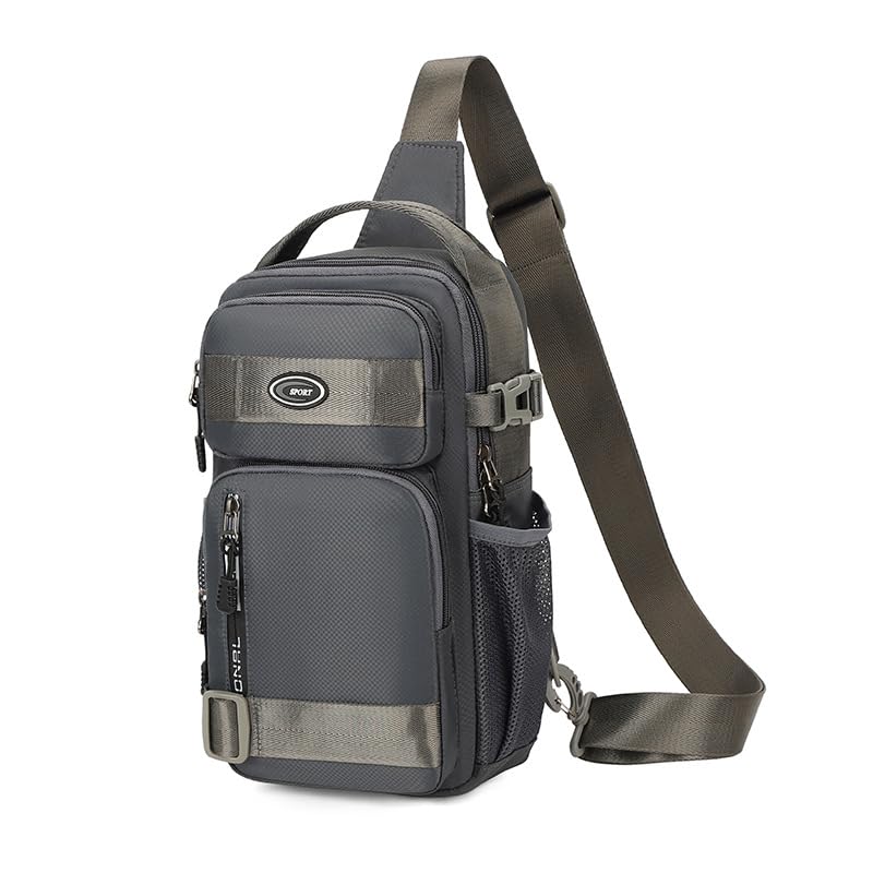 Bolsa de ombro cruzada de nylon, bolsas de peito masculinas, mochila fitness de viagem, bolsa de ombro cruzada, bolsas de caminhada, Cinza, Large