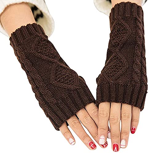 GHCXY Unisex Erwachsene Fäustlinge Damen Winter gestrickt fingerlos warme Fäustlinge gestrickt schlicht glamourös Winter Handschuhe Puls wärmend Arm warm 20 cm Kaffee M