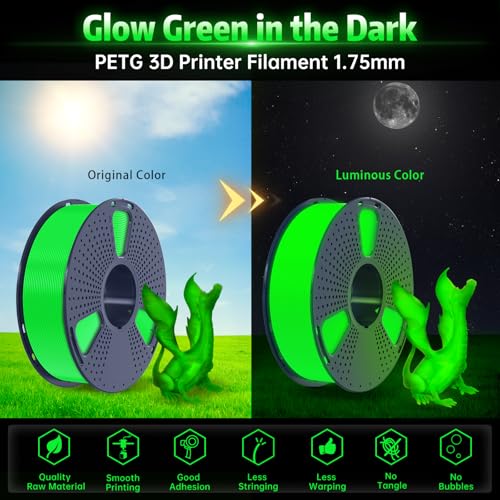 Image of SUNLU PETG Glow in The Dark Filament, Luminous 3D Printer Filament 1.75mm, High Brightness and Long Time Glows PETG Filament, Dimensional Accuracy + /- 0.02mm, 1kg Spool. (Green, Glow Green)
