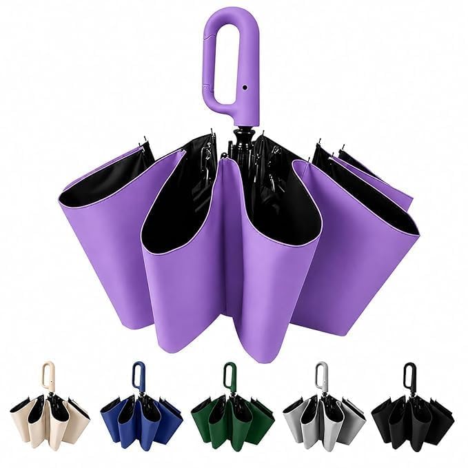 Image of LANBRELLA Portable & Folding Travel Umbrella, 3 Fold, Auto Open Close, Water Resistant, Windproof, with Carrying Handle