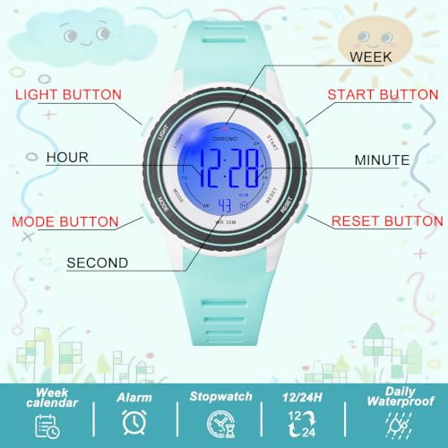 Image of Kids Digital Analog Watches for Girls Boys, 7 Color Lights Waterproof Cute Wristwatches for Kids with Alarm Stopwatch, Great Present for Girls Boys Ages 5-13