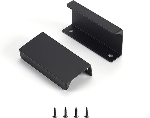 Tirador de dedo negro con borde para armarios de cocina, tiradores ocultos de aluminio para puerta de montaje trasero oculto para el hogar, paquete