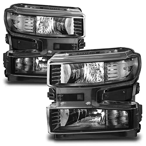 M-AUTO Headlight Assembly Compatible with [Halogen Model] 2019 2010 2021 Chevrolet Silverado 1500, 2PC OE Style Black Housing Clear Corner LH+RH Head Lamps