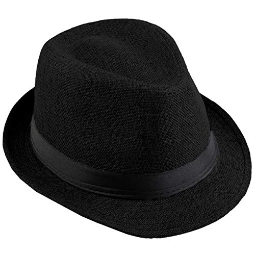 KYEYGWO Panama Fedora Hats for Men Woman Braid Straw Short Brim Jazz Cap Trilby Hat Black
