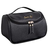 Makeup Bag Cosmetic Bags Large Deep Handbag Traveling Organizer for Women and Girls, Make up Waterproof Travel Bags (Black)