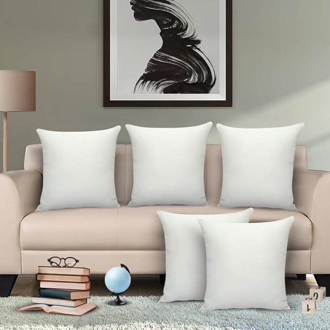 JDX Microfiber Cushion Filler, 16 x 16 Inch, White - (Set of 5) | White Sofa Cushions | 18011-5-16x16