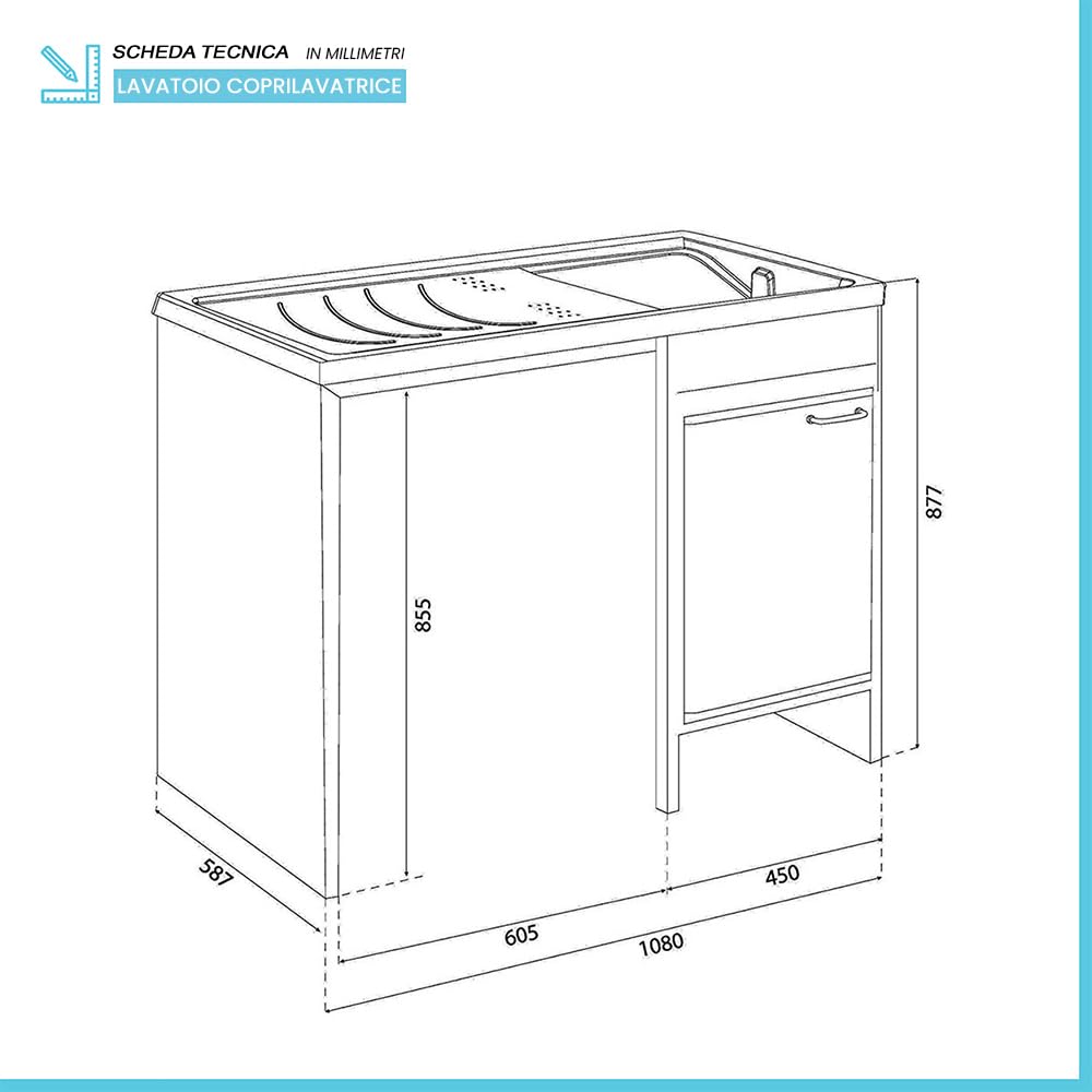 Inbagno Lavatoio e Coprilavatrice con Mobile in PVC 109x60x85 cm Bianco Vasca Destra