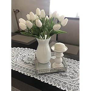 Beferr white tulips artificial flowers 18pcs faux silk tulip real touch tulip fake flowers bouquets arrangements for easter spring flowers valentines day mothers day flower gifts home table decor  urban country home decor