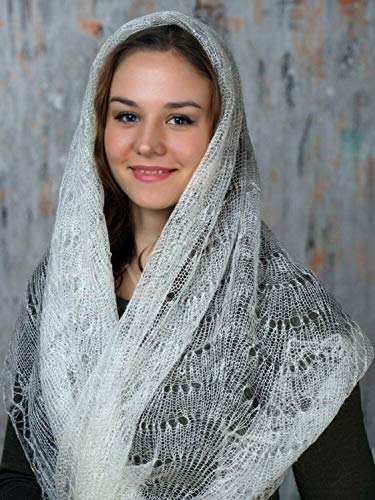 White woolen scarf, Hand knit wrap, Lace shawl, Warm bridal cape, Goat down cover up, Russian Orenburg shawl, Stole, wrap