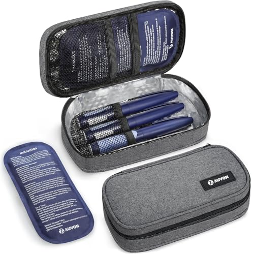 auvon portable insulin cooler travel case insulated diabetic bag with 2 x 160g ice packs for 6-8h cooling time medication cooler bag for insulin pens and blood glucose monitor supplies