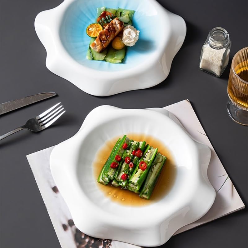 NEBE Assiette Assiette de Cuisine Occidentale Simple et irrégulière en céramique, Assiette de Couleur sous glaçure, Plat Rond, Vaisselle Commerciale for hôtel, Restaurant Occidental Vaisselle(B,L)