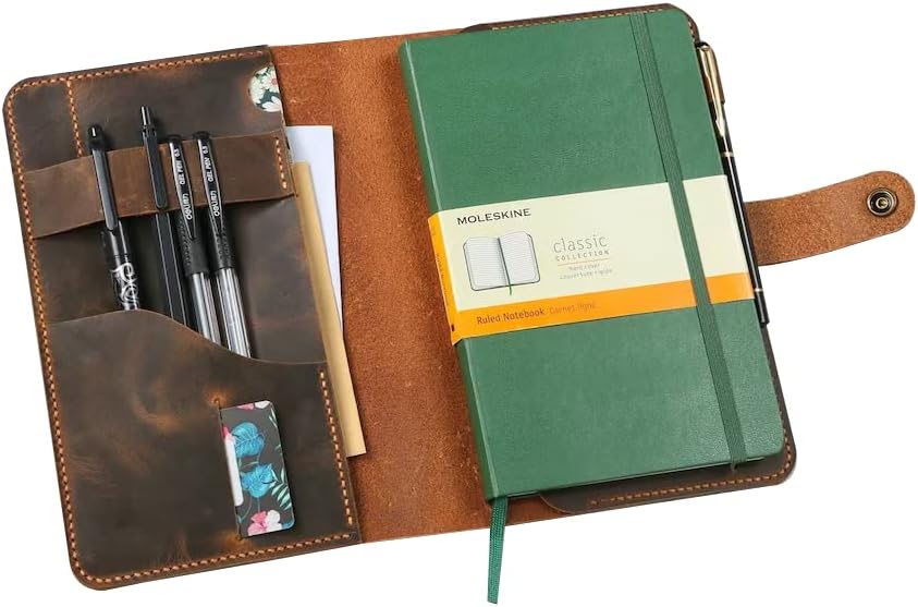 Personalized leather cover with pen loop, rustic leather cover for pocket large size moleskine classic notebook W03-LMK05C